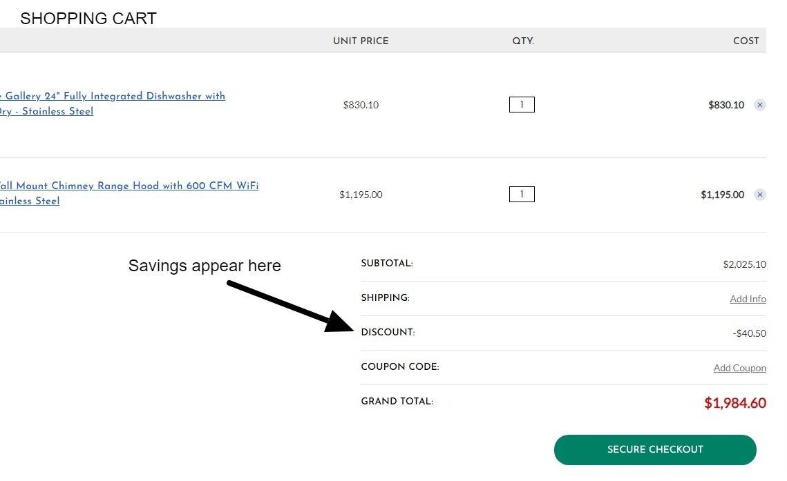 discount in shopping cart