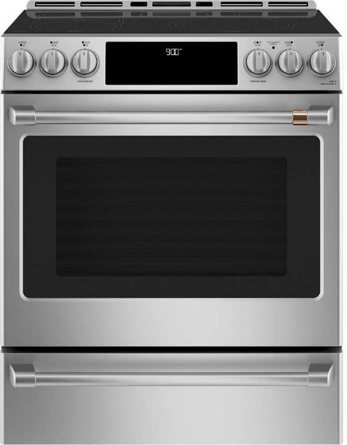 CHS900P2MS1 Cafe 30" Slide-In Front Control Induction Range with True European Convection - Stainless Steel with Brushed Stainless Steel Handles and Knobs
